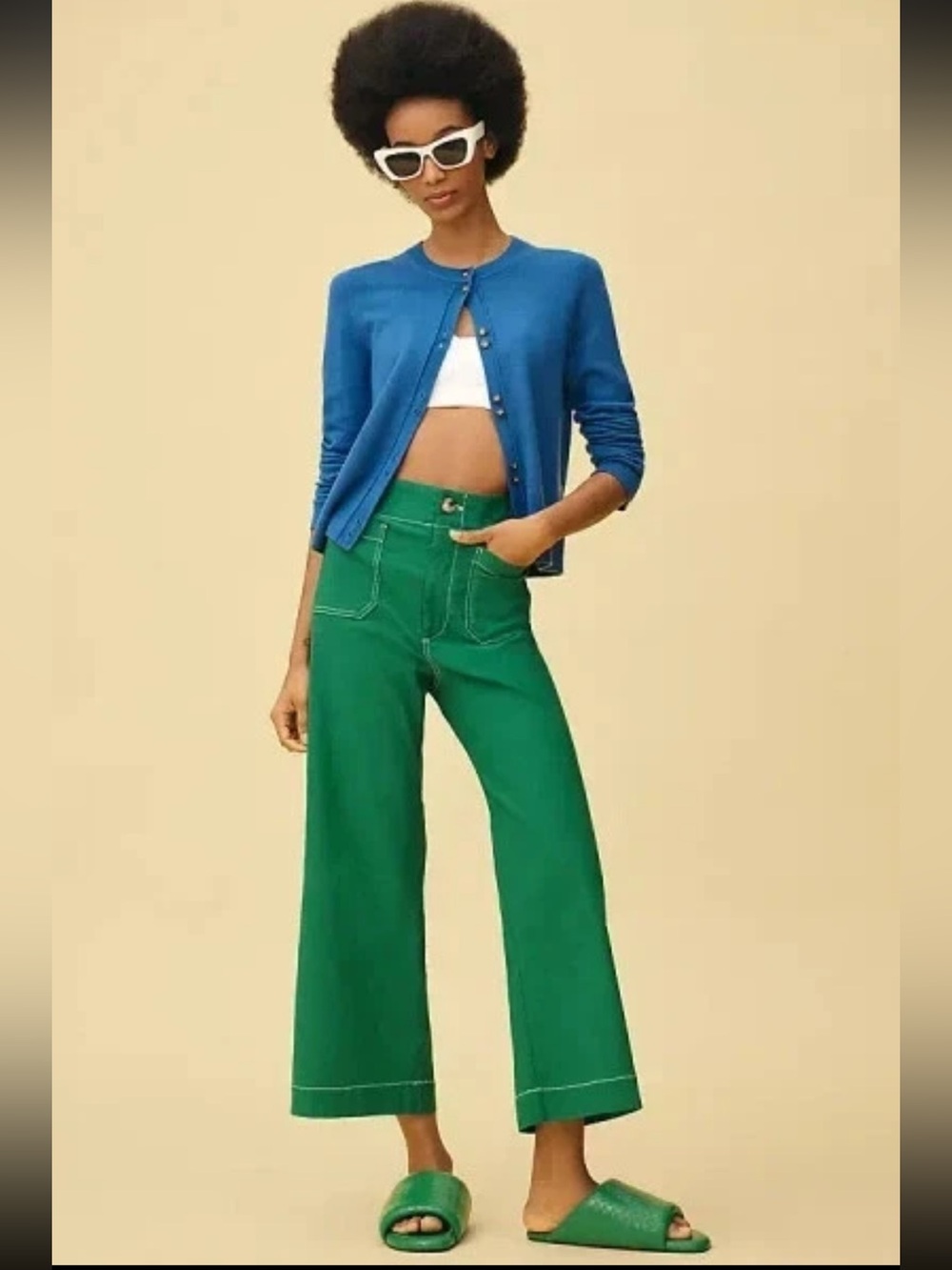 Maeve The Colette Emerald Green Wide-Leg High-Rise Cropped Pants